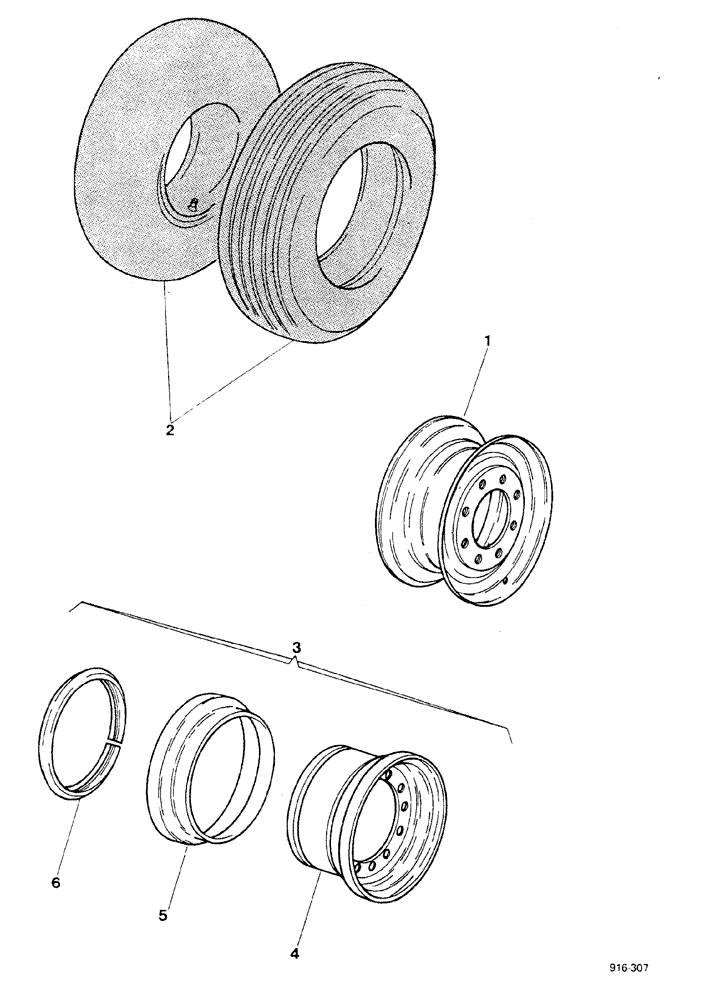 Схема запчастей Case 580F - (112) - FRONT WHEELS AND TIRES (44) - WHEELS