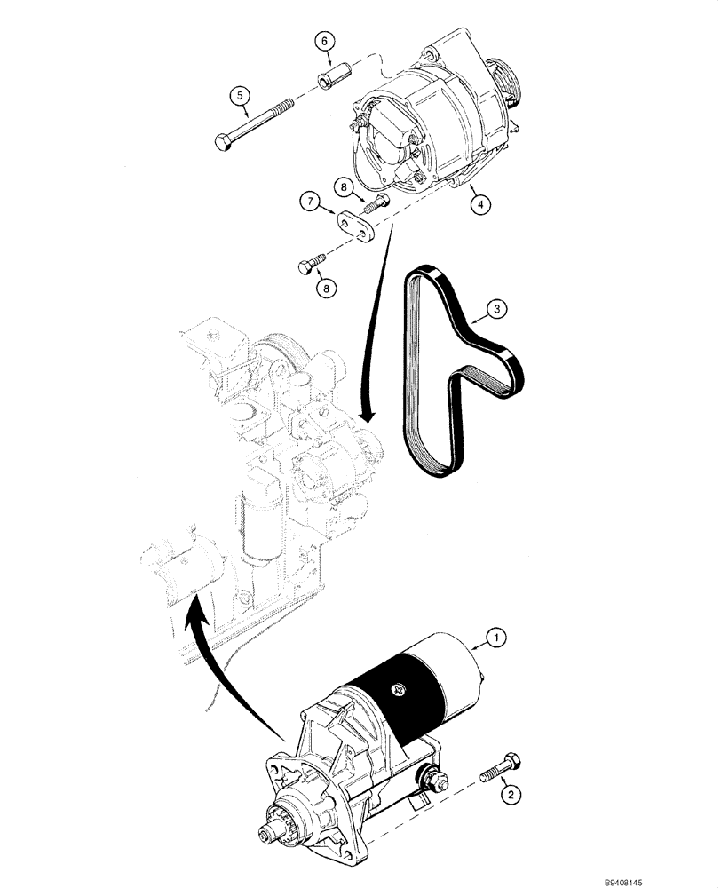 Схема запчастей Case 585G - (04-03) - MOUNTING - STARTER AND ALTERNATOR (04) - ELECTRICAL SYSTEMS