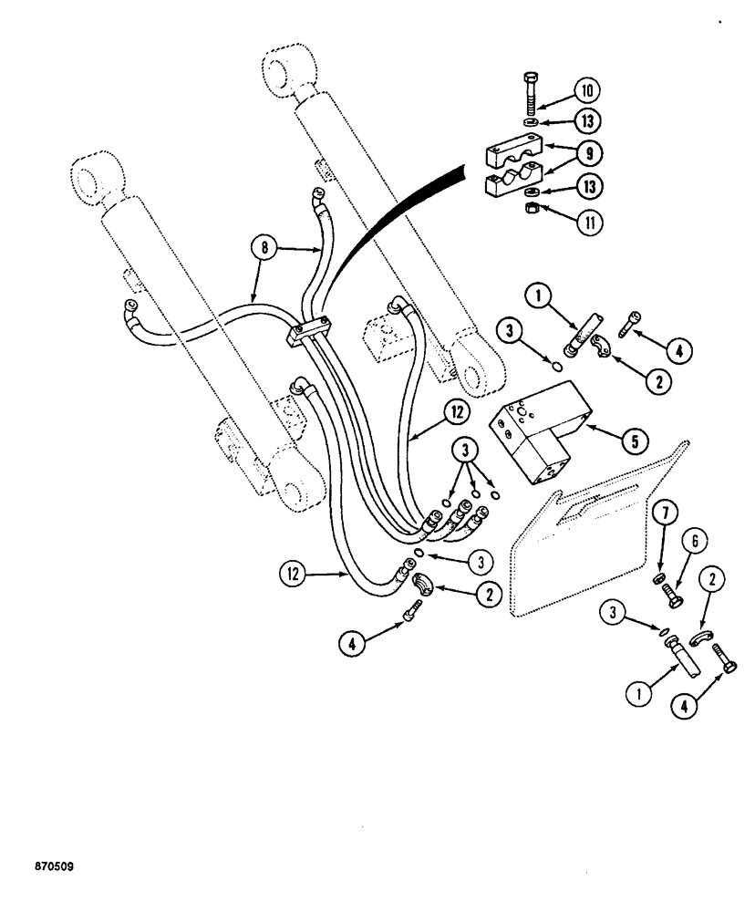 Схема запчастей Case 688 - (8-154) - BOOM CYLINDER CIRCUIT, HOSES AT CYLINDER (08) - HYDRAULICS