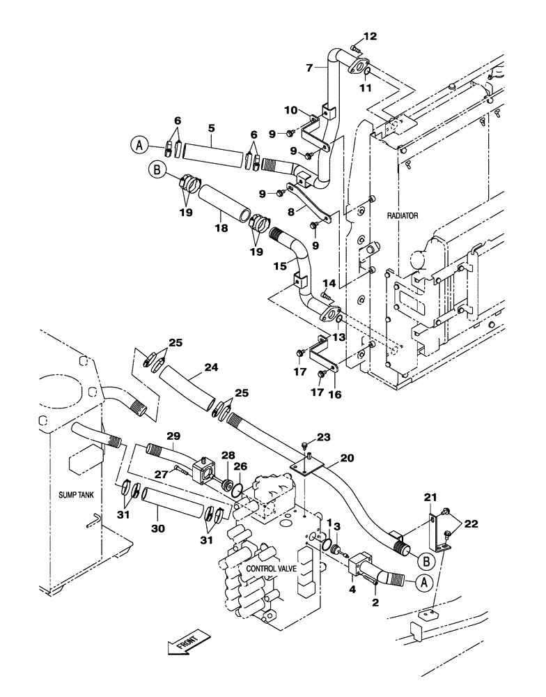 Схема запчастей Case CX300C - (08-006-00[01]) - HYDRAULIC CIRCUIT - COOLER (08) - HYDRAULICS