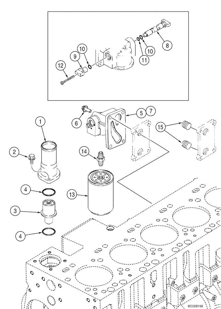 Схема запчастей Case 821C - (02-16) - THERMOSTAT - FILTER, WATER (02) - ENGINE