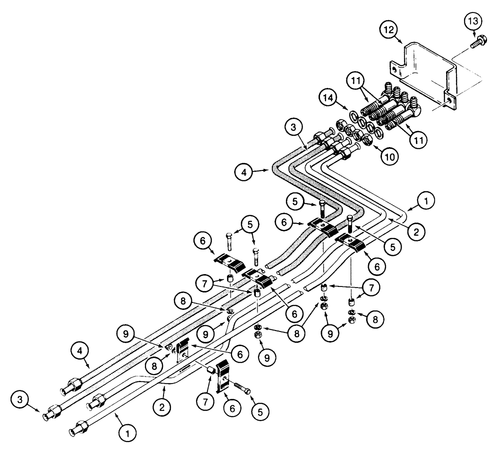Схема запчастей Case 850E - (8-028) - DOZER TILT AND ANGLE HYDRAULIC CIRCUITS, TUBES TO GRILLE (08) - HYDRAULICS