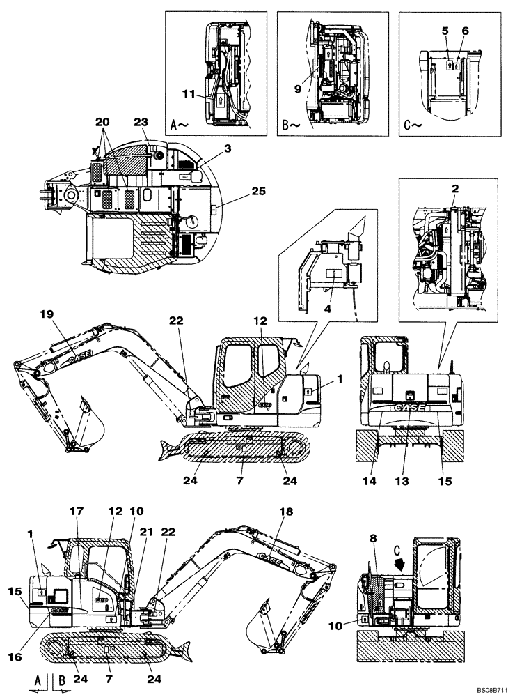 Схема запчастей Case CX80 - (09-47) - DECALS, EXTERIOR (09) - CHASSIS