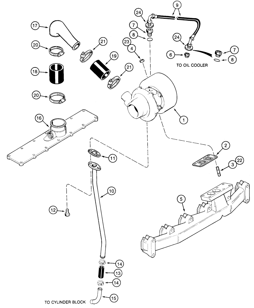 Схема запчастей Case 855E - (2-08) - TURBOCHARGER SYSTEM, 6T-590 ENGINE (02) - ENGINE