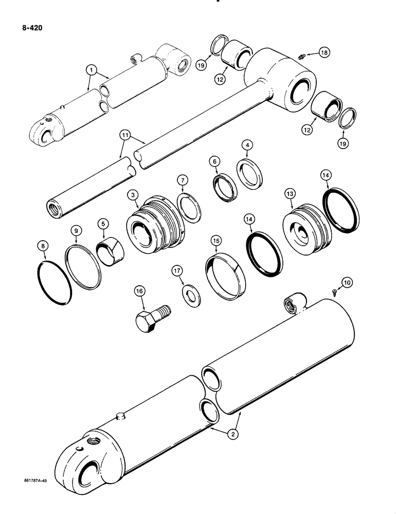 Схема запчастей Case 580K - (08-420) - BACKHOE BOOM CYLINDER, WITH 90 DEGREE PORT (08) - HYDRAULICS