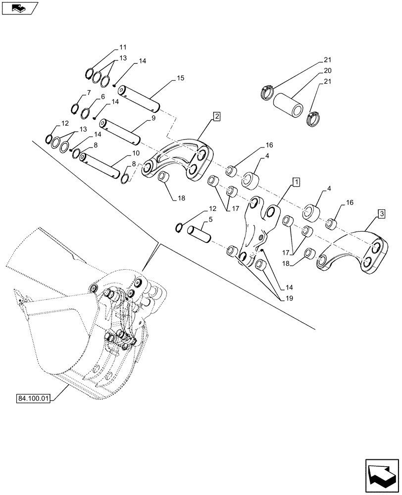 Схема запчастей Case 580SN WT - (84.100.19) - BACKHOE BUCKET, COUPLING, MECHANICAL (84) - BOOMS, DIPPERS & BUCKETS