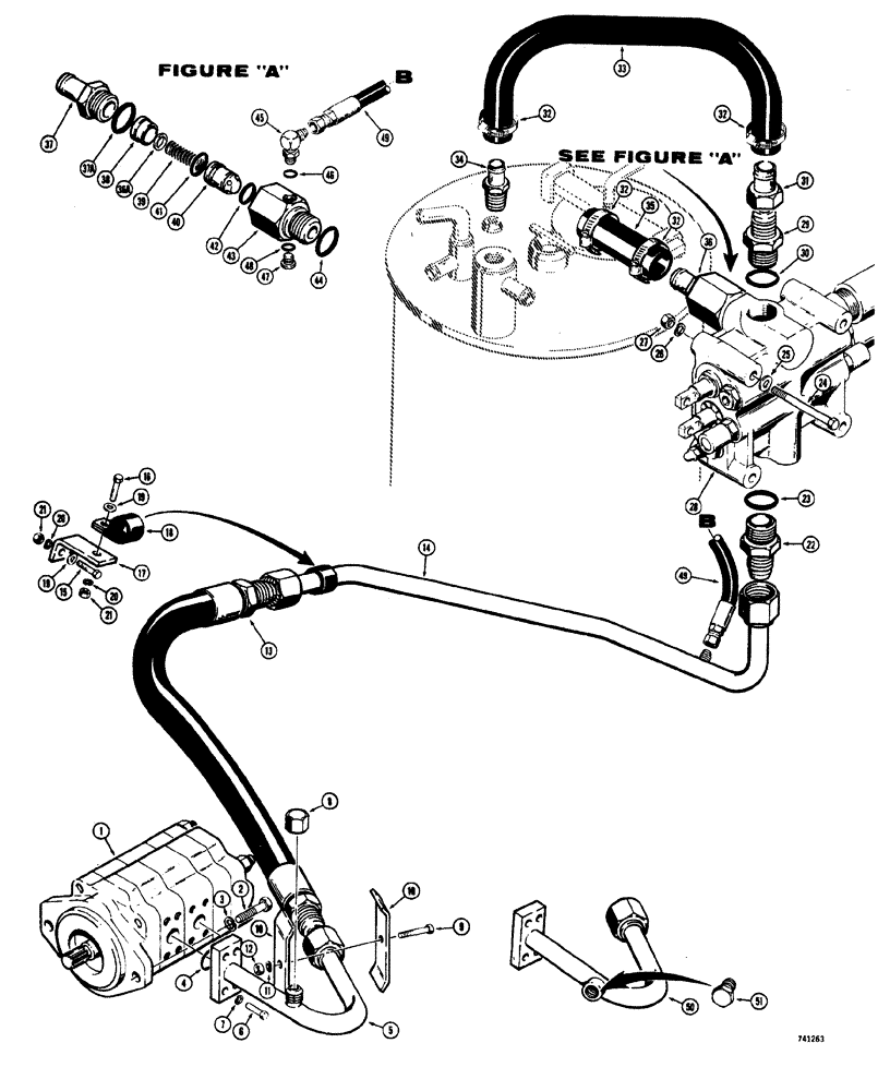 Схема запчастей Case W20 - (282) - PRESSURE LINE AND REGENERATION HYDRAULICS TRACTOR S.N. 9107854 THRU 9109734 (08) - HYDRAULICS