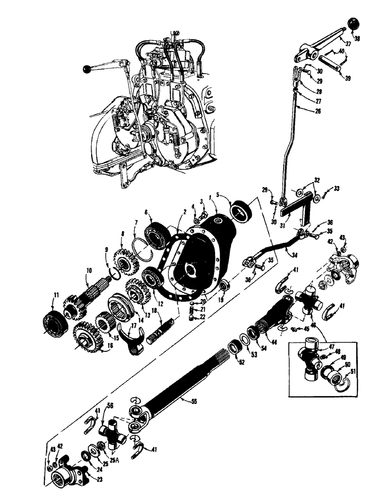 Схема запчастей Case 750 - (060) - TWO SPEED SHIFT PARTS, HOUSING, & UNIVERSAL SHAFT (03) - TRANSMISSION