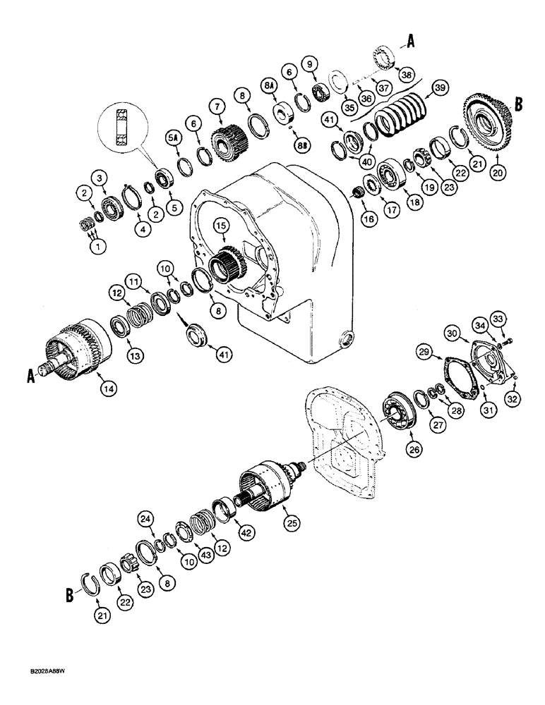 Схема запчастей Case W36 - (6-252) - TRANSMISSION, FORWARD, 2ND AND 1ST CLUTCH SHAFT PARTS, CLARK TRANS. NOS. 13.1HR28421-17 AND -18 (06) - POWER TRAIN