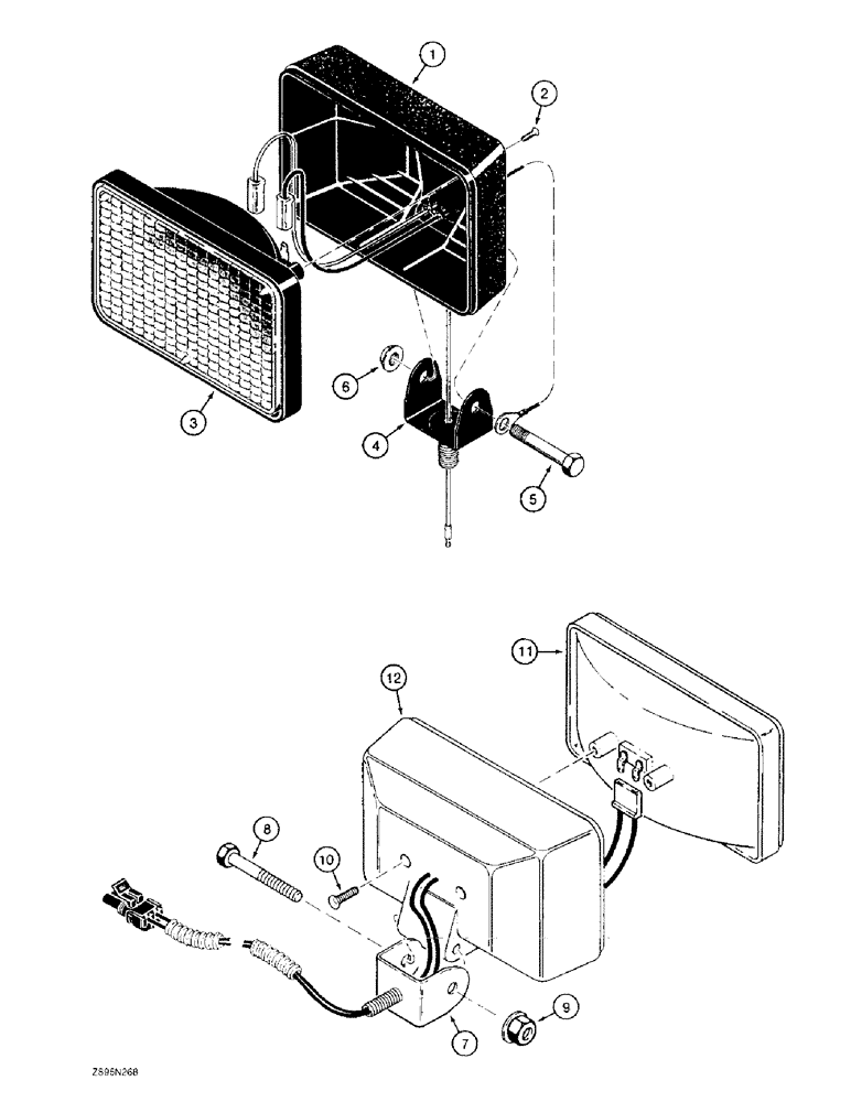 Схема запчастей Case 1155E - (4-44) - LAMP ASSEMBLY, MODELS WITH ROPS CANOPY OR CAB, F96876 LAMP ASSY (04) - ELECTRICAL SYSTEMS
