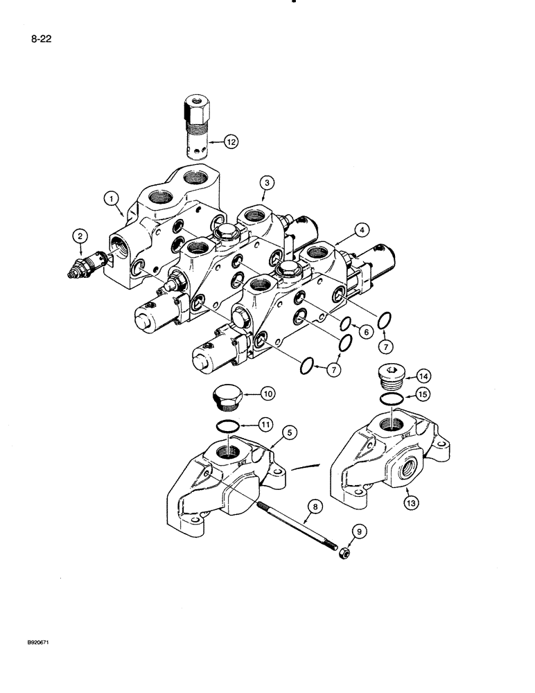 Схема запчастей Case 821 - (8-022) - LOADER CONTROL VALVE - TWO SPOOL (08) - HYDRAULICS