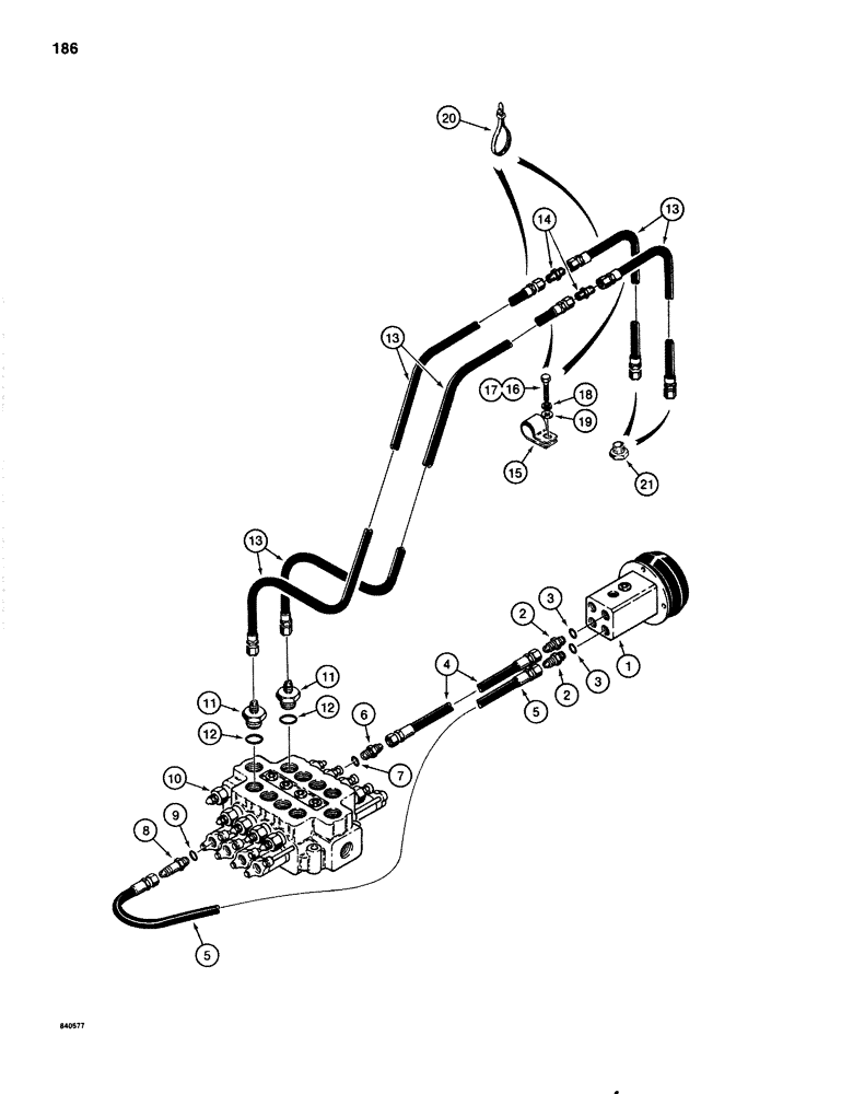 Схема запчастей Case 1080 - (186) - AUXILIARY HYDRAULIC LINES, E BOOM (35) - HYDRAULIC SYSTEMS