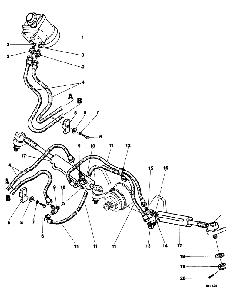 Схема запчастей Case 580G - (115A) - STEERING CYLINDER HYDRAULIC CIRCUIT - 4 WHEEL DRIVE (05) - STEERING