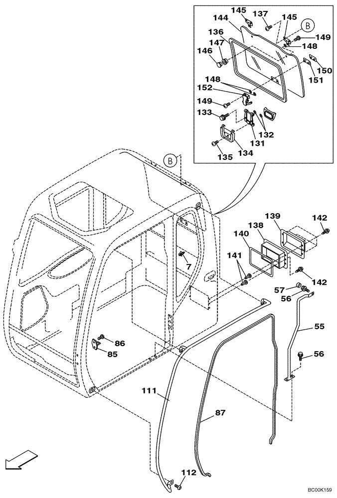 Схема запчастей Case CX130 - (09-35) - CAB - WINDOW, REAR (09) - CHASSIS