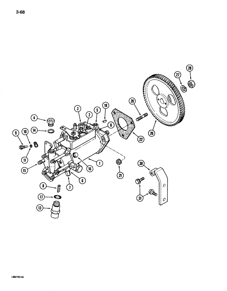 Схема запчастей Case 680K - (3-68) - FUEL INJECTION PUMP AND DRIVE, 6-590 ENGINE (03) - FUEL SYSTEM