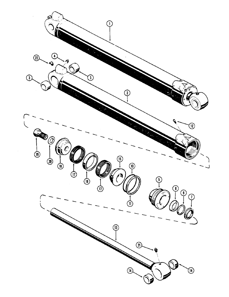 Схема запчастей Case 36 - (84) - D44658 CROWD CYL. 4-1/2" DIA. CYL. W/40-1/8" STROKE W/STEP TYPE OUTER WIPER & INNER BUSHING 