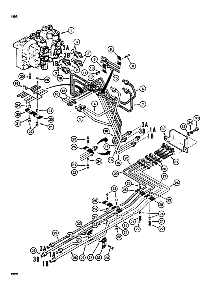 Схема запчастей Case 850C - (196) - DOZER TILT AND ANGLE HYDRAULIC CIRCUITS, TILT DOZER AND ANGLE TILT DOZER MODELS VALVE TO GRILLE (07) - HYDRAULIC SYSTEM