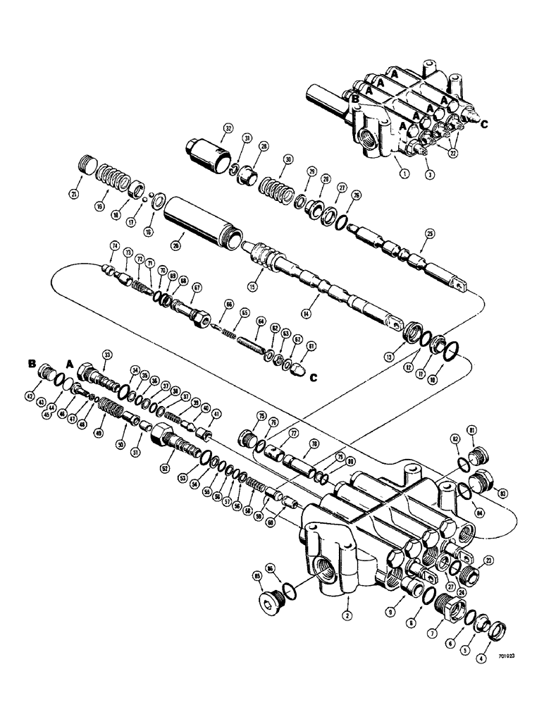 Схема запчастей Case 26B - (058) - 3 POINT HITCH D50819 CONTROL VALVE (4 SPOOL) 