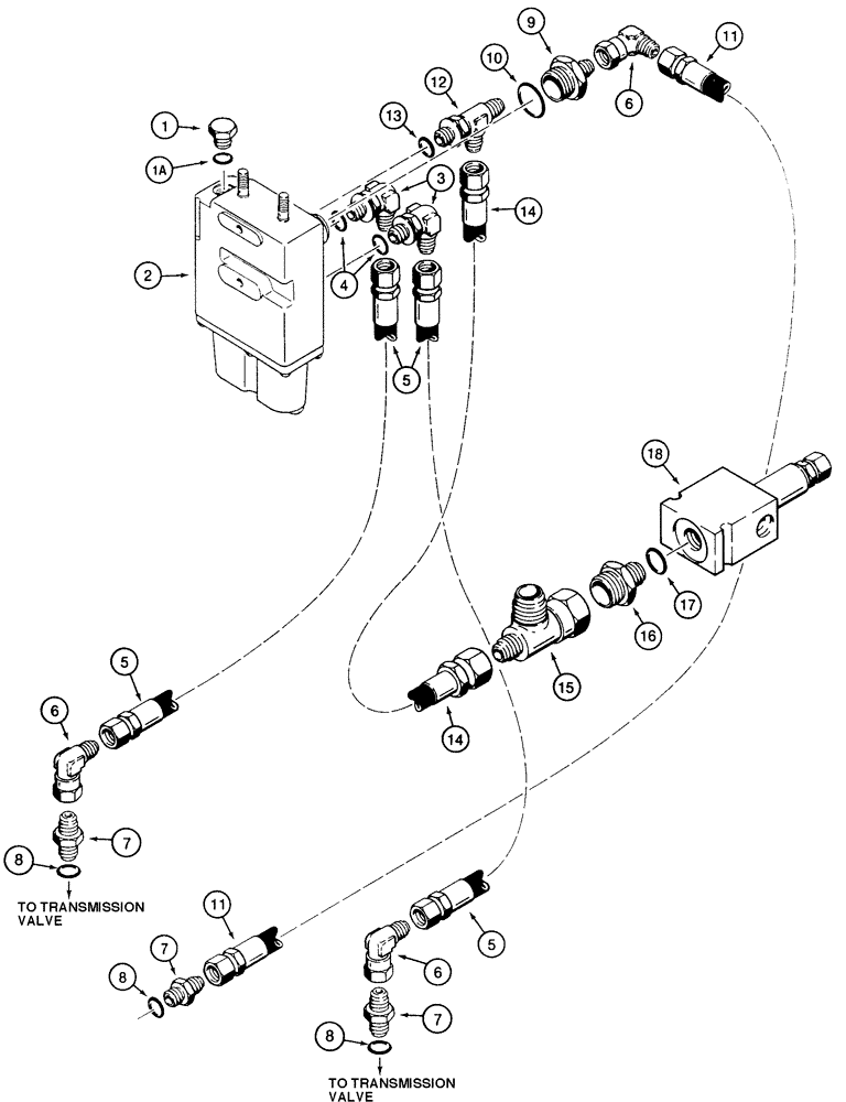Схема запчастей Case 855E - (7-04) - POWER BRAKE HYDRAULIC LINES, VALVE TO TRANSMISSION (07) - BRAKES