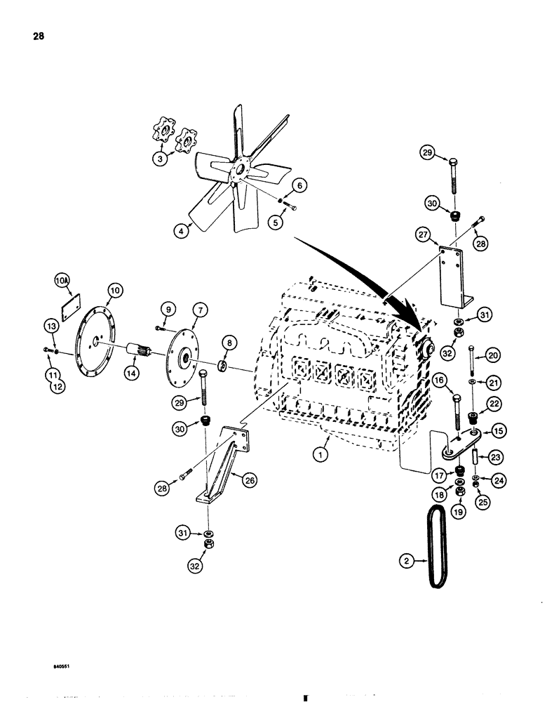 Схема запчастей Case 1080 - (028) - DETROIT DIESEL ENGINE MOUNTING AND ADAPTING PARTS (10) - ENGINE