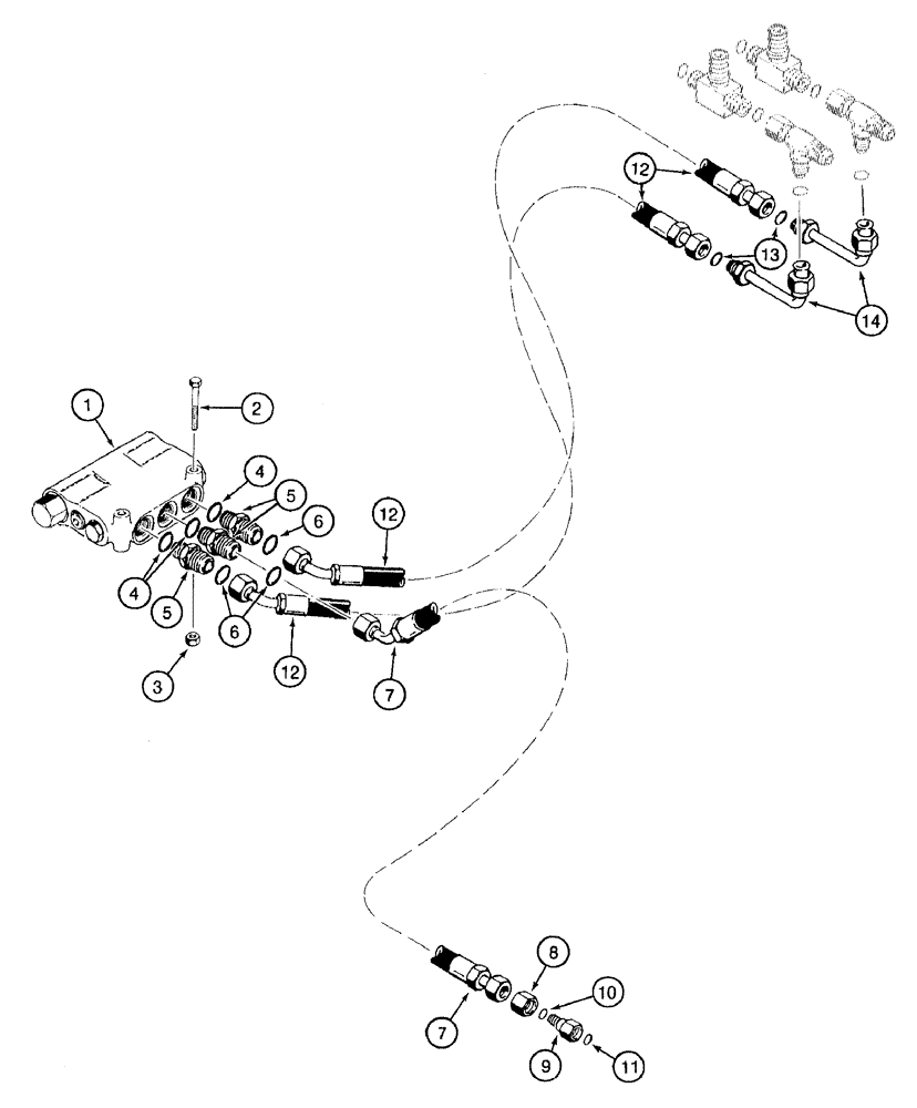 Схема запчастей Case 921B - (5-008) - STEERING HYD CIRCUIT, CUSHION VALVE TO TEES TO STEERING PRESSURE & RETURN LINES & STEERING CYLINDER (05) - STEERING
