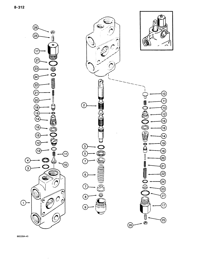 Схема запчастей Case 680K - (8-312) - BACKHOE CONTROL VALVE, DIPPER AND BUCKET SECTION (08) - HYDRAULICS