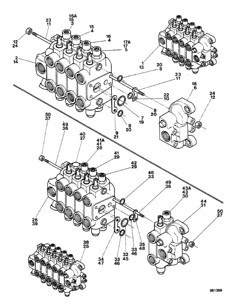 Схема запчастей Case 580G - (291E) - BACKHOE - CONTROL VALVES 4 SPOOLS - FOR AXI. (08) - HYDRAULICS