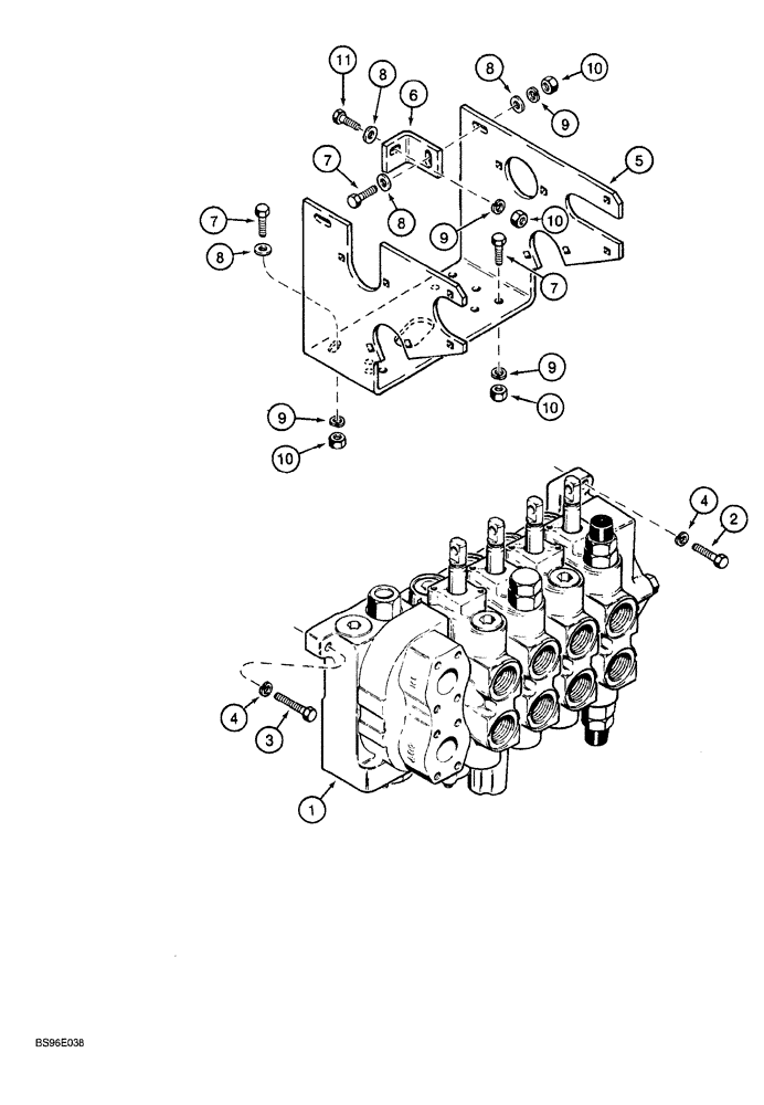 Схема запчастей Case 1150G - (8-034) - EQUIPMENT CONTROL VALVE MOUTING, PRIOR TO JJG0218023 AND JJG0218024 - JJG0218478 (07) - HYDRAULIC SYSTEM
