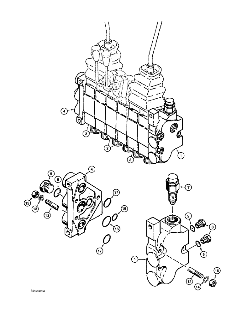 Схема запчастей Case 860 - (8-040) - BACKHOE CONTROL VALVE ASSEMBLY - H672270 - MANUFACTURED BY KONTAK (08) - HYDRAULICS
