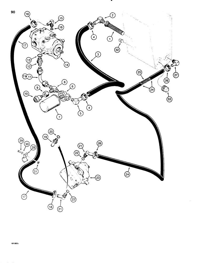 Схема запчастей Case P60 - (090) - HYDROSTATIC PROPULSION SUCTION AND DRAIN CIRCUIT, USED ON 30+4 SERIAL NUMBER 1139802 AND AFTER (29) - HYDROSTATIC DRIVE