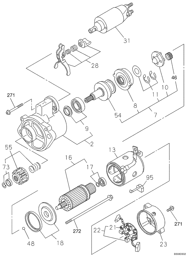 Схема запчастей Case CX75SR - (04-18) - STARTER (04) - ELECTRICAL SYSTEMS
