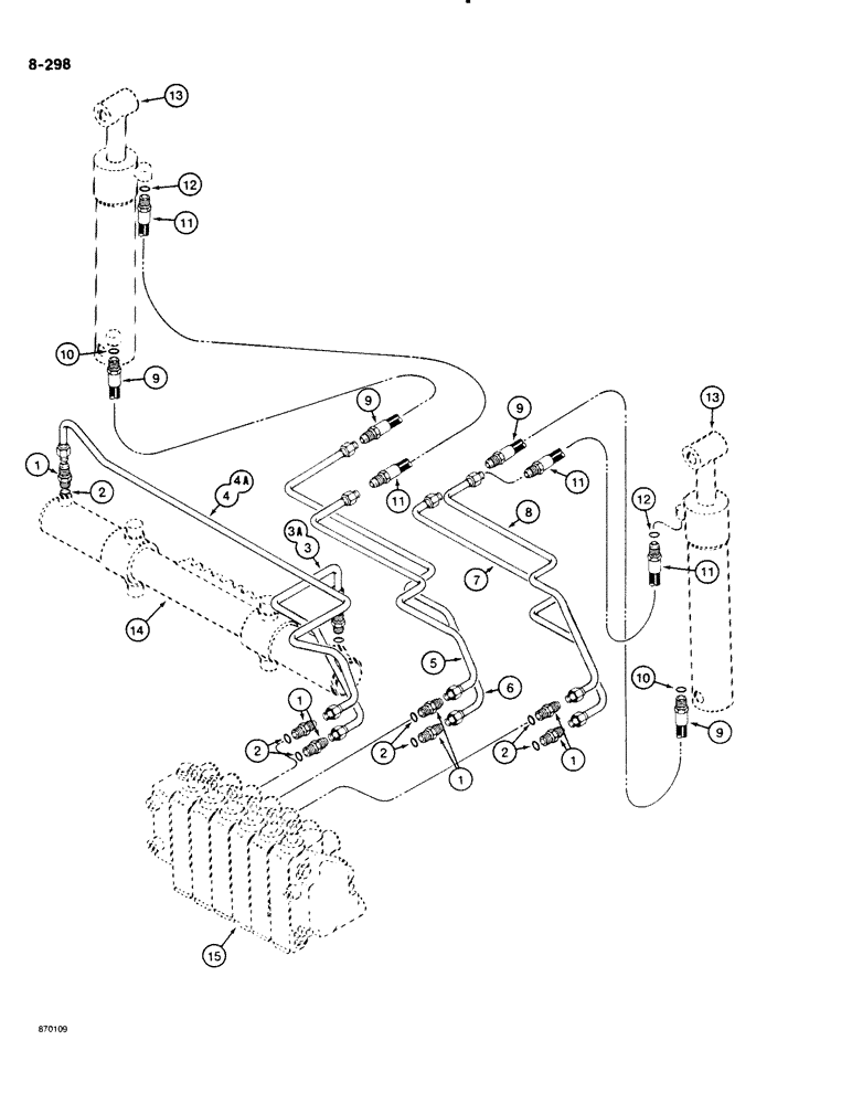 Схема запчастей Case DH4B - (8-298) - SWING AND STABILIZER HYDRAULIC CIRCUIT, FRONT MOUNTED BACKHOE (08) - HYDRAULICS