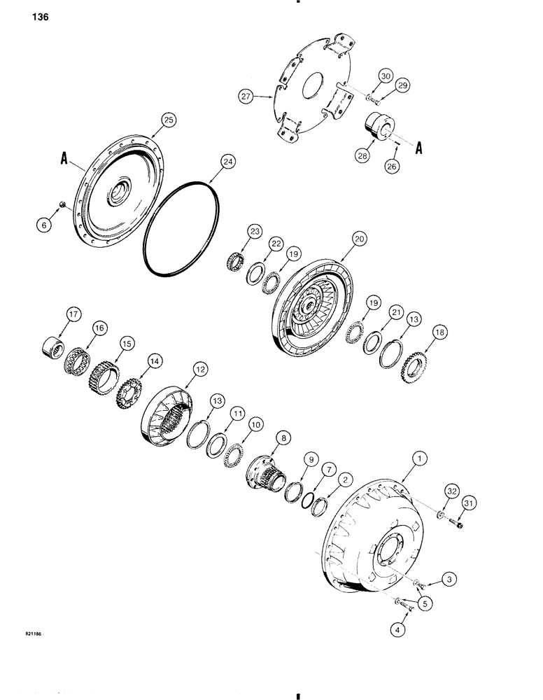 Схема запчастей Case W11 - (136) - TRANSMISSION, FUNK MFG. TORQUE CONVERTER (06) - POWER TRAIN