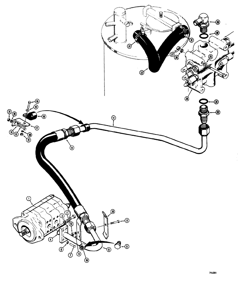Схема запчастей Case W20 - (286) - PRESSURE LINE WITHOUT REGENERATION HYDRAULICS TRACTOR S.N. 9109734 AND AFTER (08) - HYDRAULICS