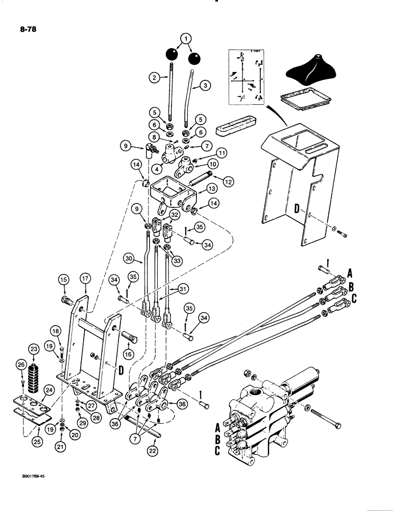Схема запчастей Case W20C - (8-78) - LOADER CONTROL LEVERS (3 SPOOL), WITH SINGLE LEVER CONTROL (08) - HYDRAULICS