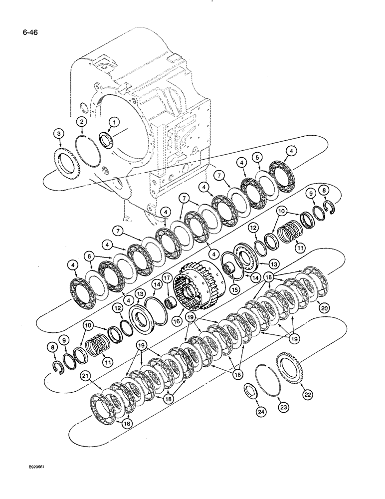 Схема запчастей Case 821 - (6-046) - TRANSMISSION ASSEMBLY, FORWARD AND LOW CLUTCH PACK, P.I.N. JAK0024165 AND AFTER (06) - POWER TRAIN