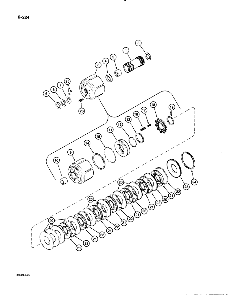 Схема запчастей Case 1450B - (6-224) - TRANSMISSION SUN GEAR AND LOW RANGE CLUTCH (06) - POWER TRAIN