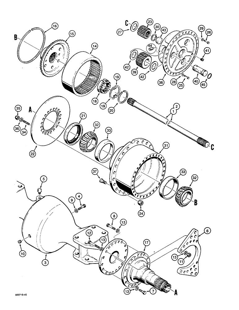 Схема запчастей Case W36 - (6-302) - GKN L79467 FRONT AXLE AND L79468 REAR AXLE, AXLE HOUSING AND PLANETARY (06) - POWER TRAIN