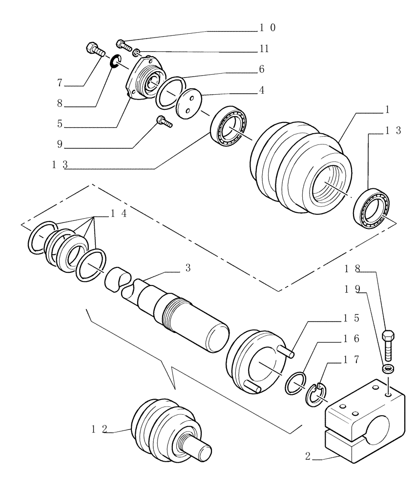 Схема запчастей Case 1850K LT - (2.347[01]) - TRACK CARRIER ROLLER (04) - UNDERCARRIAGE