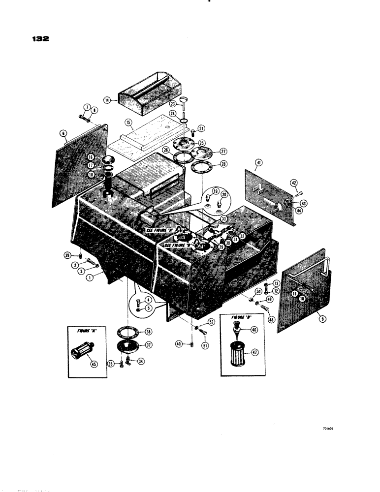 Схема запчастей Case 1150 - (132) - HYDRAULIC OIL AND FUEL TANK (07) - HYDRAULIC SYSTEM