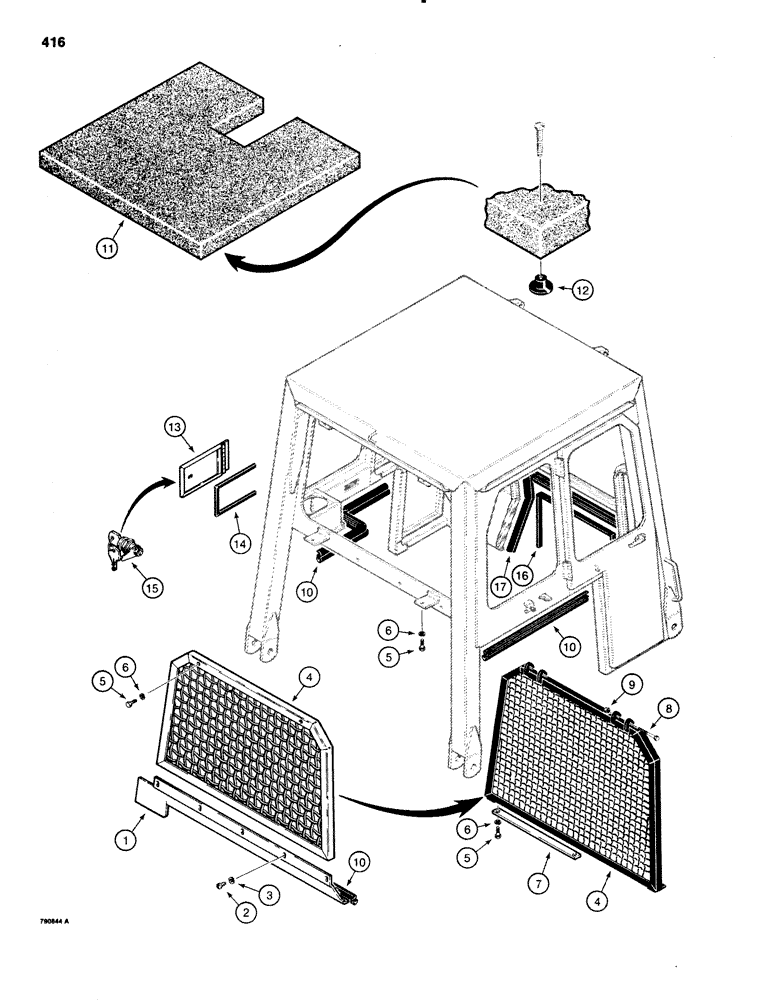 Схема запчастей Case 1150C - (416) - NON-PRESSURIZED CAB, REAR WINDOW, FUEL ACCESS, AND HEADLINER TRAC SN 7307881 & AFT (09) - CHASSIS/ATTACHMENTS