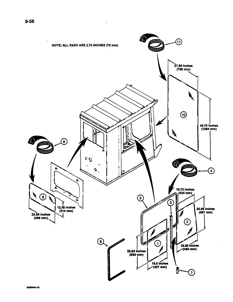 Схема запчастей Case 1187C - (9-58) - LOGGER CAB GLASS (09) - CHASSIS