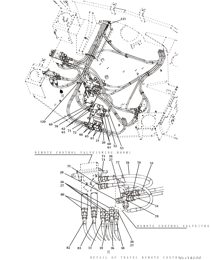 Схема запчастей Case CX80 - (08-36) - PILOT CONTROL LINES - STANDARD, MODELS WITHOUT LOAD HOLD (08) - HYDRAULICS