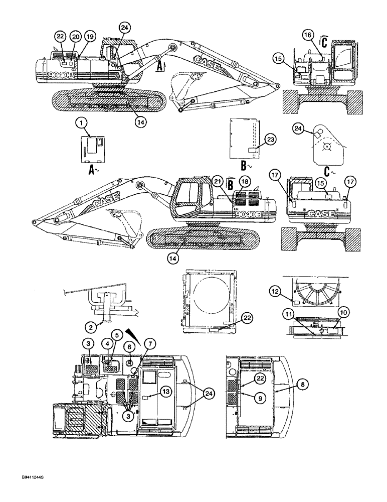Схема запчастей Case 9040B - (9-134) - DECALS - ENGLISH LANGUAGE, WARNING, DANGER AND MISCELLANEOUS (09) - CHASSIS