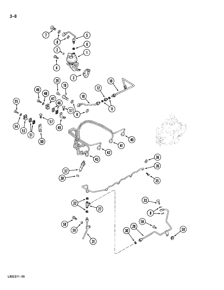 Схема запчастей Case 688 - (3-08) - FUEL INJECTION SYSTEM, 4T-390 ENGINE (03) - FUEL SYSTEM