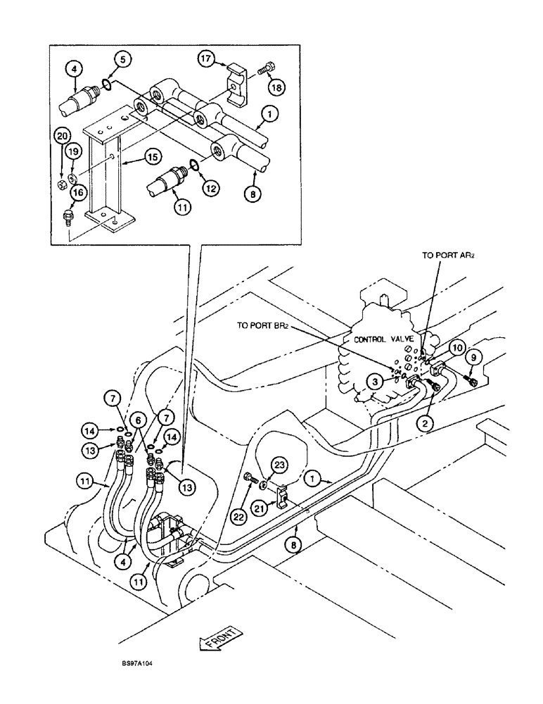 Схема запчастей Case 9040B - (8-064) - BOOM CYLINDER LINES (08) - HYDRAULICS