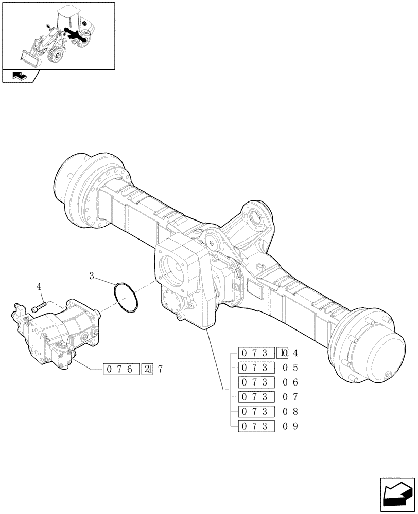 Схема запчастей Case 21E - (073[03]) - 20 KM/H REAR SELF-LOCKING AXLE: HYDRAULIC MOTOR ASSEMBLY (05) - REAR AXLE
