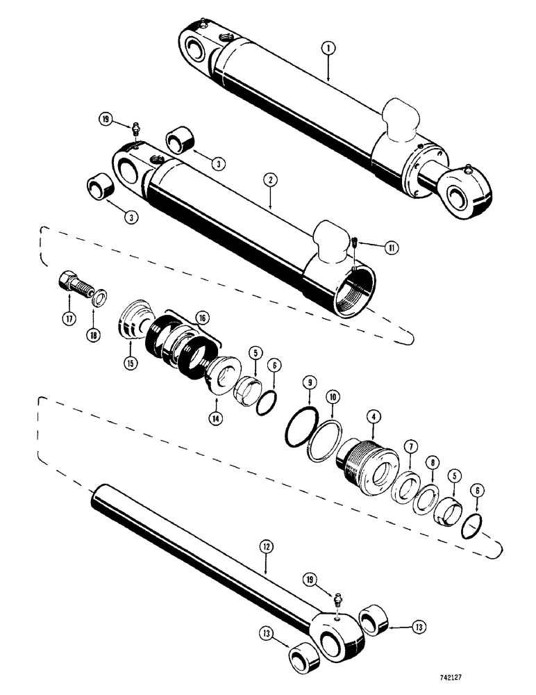 Схема запчастей Case 350 - (262) - D46134 LOADER GRAPPLE CYLINDER, HAS SPLIT INNER AND OUTER WIPER (07) - HYDRAULIC SYSTEM