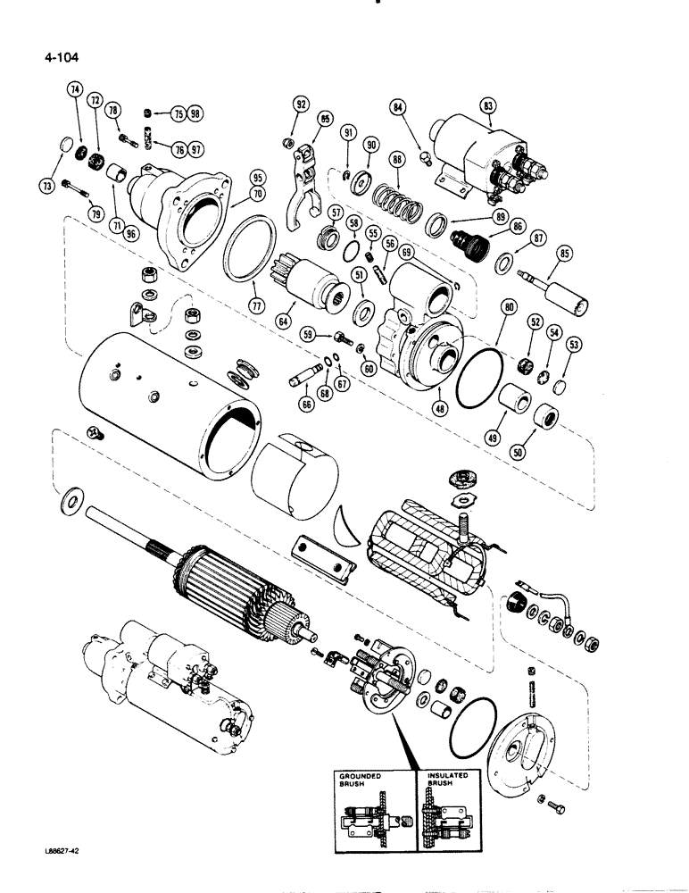 Схема запчастей Case 1450B - (4-104) - R43343 STARTER ASSEMBLY, DELCO-REMY (04) - ELECTRICAL SYSTEMS