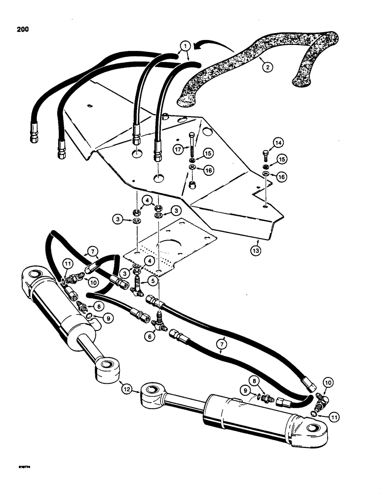 Схема запчастей Case 850C - (200) - DOZER ANGLE HYDRAULIC CIRCUIT, GRILLE TO CYLINDERS (07) - HYDRAULIC SYSTEM